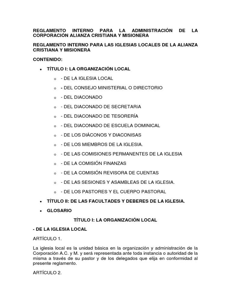 reglamento interno iglesia evangelica - Cuáles son los controles internos de una iglesia