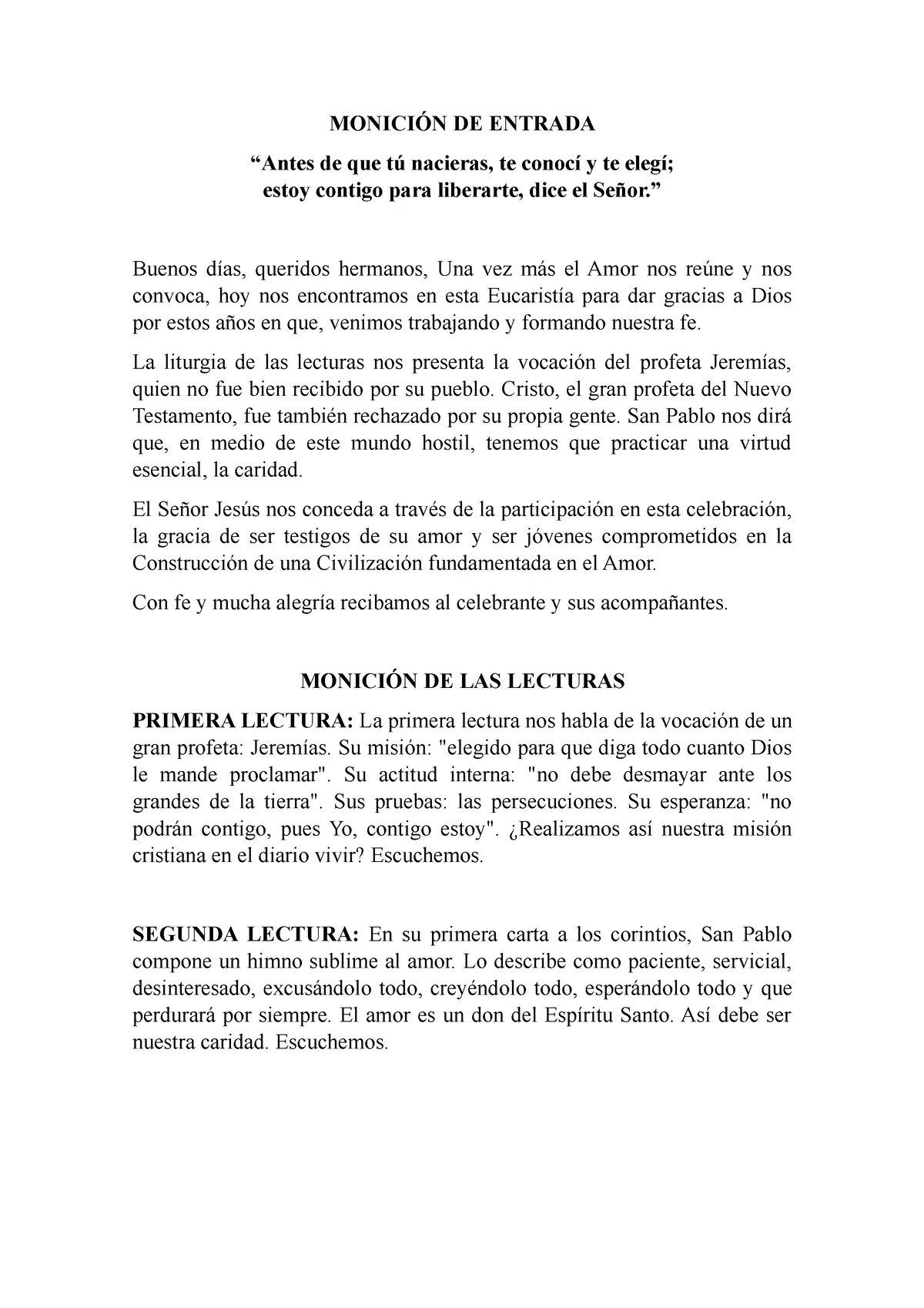 moniciones para misa de niños ciclo a - Qué es una monición de entrada